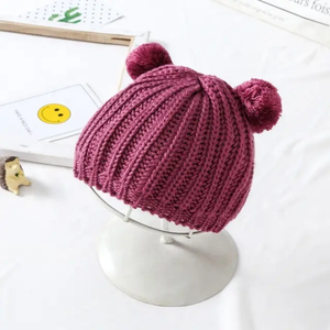 1-4 ans nouveauté fausse fourrure pompons hiver chaud tricot bonnet chapeau unisexe enfants filles tricoté ensemble chapeau - Product Image 6