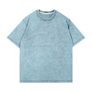 T-shirt OEM 2024 délavé à l'acide, col rond vintage, avec appliqué vieilli, effet usé, haute qualité - Product Image 3