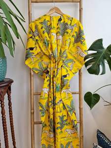 Pur coton indien bloc imprimé Floral été Kimono longueur au sol caftan naturel confortable maternité plage dissimulation pour le printemps - Product Image 5