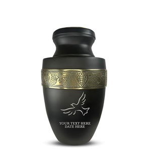 Personalized Human Cremation Urn for Adult Ashes Men Women Aluminum Urn with Name Date Design Black with Silver Rim Custom Size - Product Image 1