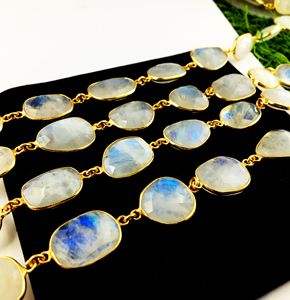 Rainbow Moonstone Bezel Chain 12-16mm 18k Real Gold Plated Bezel Connector Chains Jewelry Making Link Chain Moonstone Connectors - Product Image 5