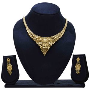 ชุดสร้อยคอชุบทอง14K 18K 24K ชุดเครื่องประดับดีไซน์ดอกไม้สุดหรูชุดสร้อยคอทองเหลืองชุบทอง - Product Image 1