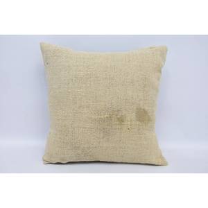 Almohada bordada Kantha de lana Beige a rayas sutiles 16x16 pulgadas tejida con patrón vintage - Product Image 1