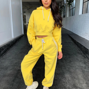 Personalizado desgastado bordado recortado Streetwear de alta calidad Zip up dos piezas pantalones de chándal y Sudadera con capucha conjunto Joggers mujeres chándales - Product Image 6