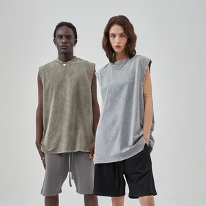 Camiseta sin mangas informal de gran tamaño para hombre y mujer, chaleco desgastado LAVADO DE Hip Hop, ropa de calle Vintage - Product Image 2