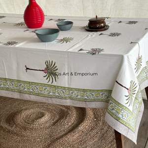 Mantel de algodón hecho a mano indio hermoso bloque de mano impreso cubierta de mesa de algodón para mantel de boda para la venta - Product Image 3