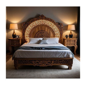 Classique en bois sculpté à la main extensible reine taille teck bois stockage chambre ensemble armoire personnalisé chambre meubles vente - Product Image 1