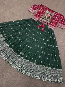 ชุดกระโปรงผ้าพิเศษ Lehngha Choli,ชุดกระโปรงแขนยาวปักลาย Koti สำหรับสุภาพสตรีราคาถูก - Product Image 3