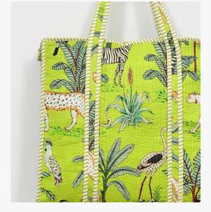 Green Jungle Print <b>Quilted</b> Bohemian Lady Fashionable Vintage Patterned Durable Zipper Customized Canvas Tote Bag for Women's - Product Image 3