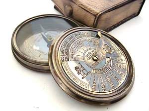 Solid Brass <b>Antique</b> <b>Compass</b> 40-Year Perpetual Calendar Lightweight Portable Wood Case Nautical Leather Case Handcrafted - Product Image 6