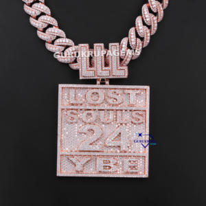 Último nuevo diseño personalizado Hip Hop joyería collares 14KT oro rosa laboratorio cultivado diamante cubano enlace cadena colgante para hombres mujeres - Product Image 4