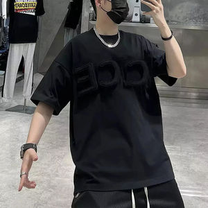 Vêtements pour hommes T-shirt hip-hop surdimensionné en coton à col ras du cou Streetwear Tissu tricoté pour hommes - Product Image 6