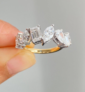 Anillo de Boda de Media Eternidad con Diamantes de Moissanita de Varias Formas, Anillo de Boda de Plata de Ley 925 y Otras Joyas de Diamantes - Product Image 1