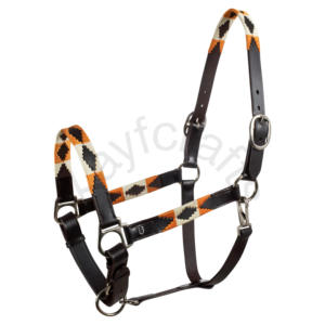 Licou en cuir de qualité supérieure avec broderie Navajo contrastante et boucles réglables en acier inoxydable - Product Image 2