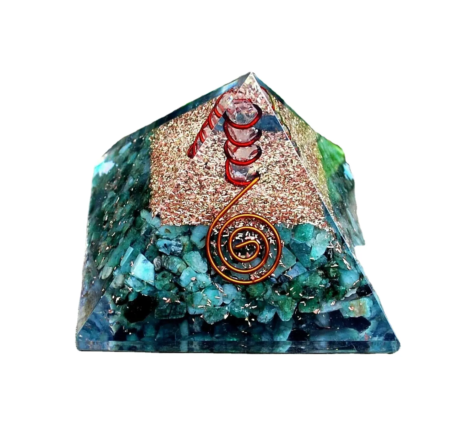 Büyük zümrüt yeşil kristal orgon piramidi Emf koruma ve şifa-meditasyon-orgonit piramitleri