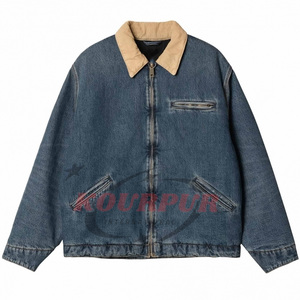 Chaqueta Detroit para Hombre con Cuello de Pana, Chaqueta de Trabajo con Cierre, Chaqueta Trucker Personalizada de Lona de Pato de 14 oz, Chaqueta Bomber Detroit - Product Image 1