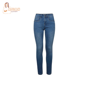 Jeans de Mezclilla Clásicos de Corte Recto y Ajuste Regular de Alta Calidad, Personalizados, de Poliéster/Algodón Ecológico, Cintura Media, Casuales, Elásticos para Mujer - Product Image 1