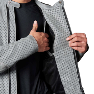 Men's New Fashion Grey Genuine Leather Racing Motorbike Jacket With Red Lines CE Armours Protection Motorcycle Jacket For Men - Product Image 6