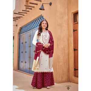 Multi Thread & Jari With Codding & Sequence Embroidery Stich Rang Rasiya top kuty and bottam for festive wear - Product Image 1