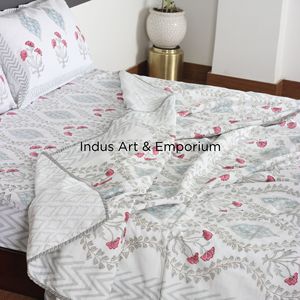 Sanganeri indien fait à la main bloc de draps imprimés ensembles de literie drap de lit avec taie d'oreiller - Product Image 4