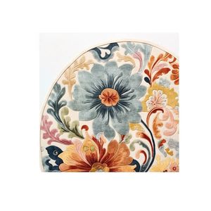 Tapis circulaire en laine de Nouvelle-Zélande tufté à la main, motif abstrait complexe, style moderne et élégant, à poils longs, infroissable et antidérapant - Product Image 3