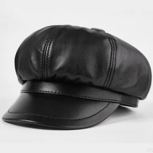 Women's Autumn New Fashion Simple <b>Newsboy</b> Caps Sheepskin Leather <b>Hat</b> for Young Casual Scene - Product Image 4