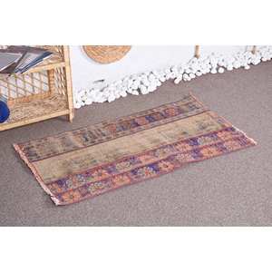 <b>Vintage</b> Turkish Classic Beige Wool <b>Rug</b> 2 X 3.7ft Handmade Plush Carpet Patchwork Design for Living Rectangular Hallway New Latex - Product Image 3