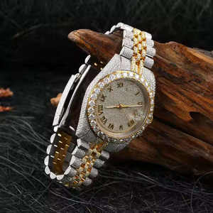 Luxury Two Tone VVS Quality Diamond Moissanite Analog <b>Mechanical</b> <b>Watch</b> Roman Numerals Glass Dial Window Leather Band Unisex - Product Image 3