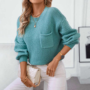 Suéter de cuello redondo de manga larga de ajuste clásico para mujer de algodón 100% transpirable de calidad superior de diseño ligero para mujer tarifa al por mayor - Product Image 1