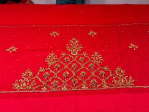 Handcrafted <b>Gold</b> Zardozi & Bead Embroidery Border <b>Fabric</b> for Bridal Wear - Product Image 3