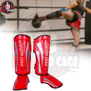 Espinilleras Rojas para Entrenamiento de MMA y Boxeo - Cierre de Velcro de Cuero, Absorción de Impactos, Ligeras, Duraderas, Equipo de Protección - Product Image 3