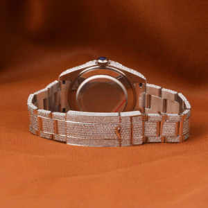 Montre-bracelet de luxe pour homme en acier inoxydable, style hip-hop, avec cadran en verre analogique, chiffres arabes verts, entièrement sertie de diamants - Product Image 4