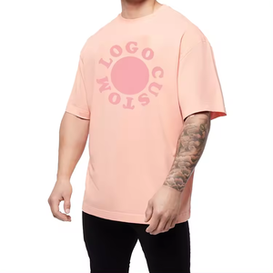 Compre Camiseta extragrande de alta calidad con hombros caídos para hombre Camiseta holgada de verano 100% de algodón con estampado personalizado - Product Image 2