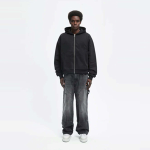 Sudadera con cremallera negra para hombre con algodón de alta calidad Ajuste relajado Bolsillos delanteros funcionales Ropa personalizada para invierno - Product Image 2