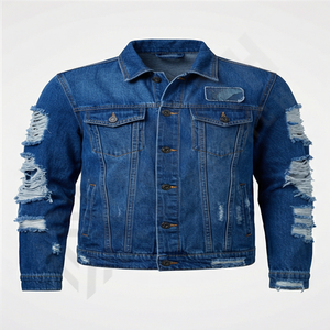 Chaqueta Vaquera para Hombre, Estilo Hip Hop Vintage Desgastado, Diseño Personalizado, Cuello Alto, Logotipo Frontal, Resistente al Viento, Ropa Urbana de Alta Calidad - Product Image 1