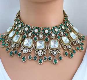 สร้อยคอเพชรโมอิสซาไนต์สีเขียวมรกตสำหรับเจ้าสาวลายจุดสร้อยคอสำหรับงานแต่งงานสร้อยคอสร้างแรงบันดาลใจจากบอลลีวูด sabyasachi - Product Image 3