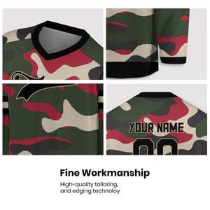 Jersey de Hockey sobre Hielo Personalizado con Patrón de Camuflaje, Uniforme de Equipo Verde Rosa, Camuflaje del Desierto, Nombre y Número Personalizados, Ropa Deportiva Atlética - Product Image 4