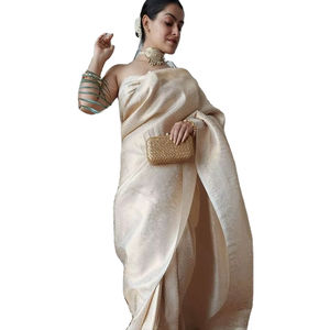 Sari de piel sintética de seda Georgette de alta calidad para mujer, encaje elegante tradicional suave, fiesta de boda de invierno, indio pakistaní - Product Image 1