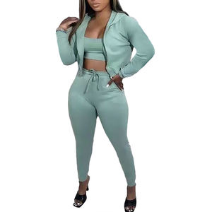 Ensembles de survêtements pour femmes en gros, pièces d'usine, sweats à capuche décontractés, hauts courts et pantalons longs à taille haute à manches longues - Product Image 6