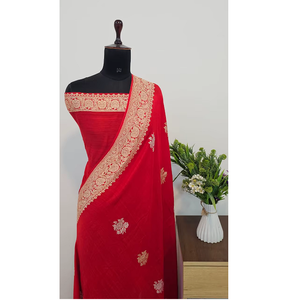 Sari Banarasi Tradicional de Diseño Puro Monga Kadhwan, Tejido Auténtico Hecho a Mano, Protección Solar, Secado Rápido, Elegante para Fiestas - Product Image 5