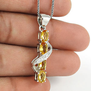 925แฟชั่นสไตล์ฮิปฮอปจี้เงินธรรมชาติพลอยซิทรีนจี้ทำมือแบบเรียบง่ายดีไซน์แบบฮิปฮอปขายส่ง - Product Image 3