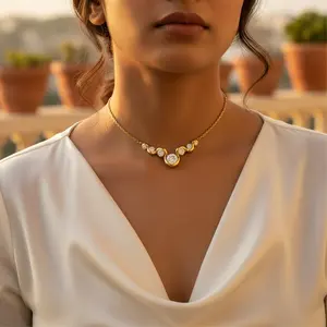 สร้อยคอจี้รูปดอกไม้ทันสมัยประดับเพชรคิวบิกเซอร์โคเนีย ชุบโรเดียม ไทเทเนียม สำหรับผู้หญิง - Product Image 2