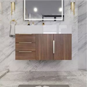 Tocador de baño grande y moderno de 3 puertas, carcasa de MDF de madera maciza blanca medicinal, lavabo de montaje en pared europeo, suelo de pie - Product Image 3