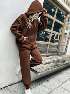 Conjunto Deportivo de Felpa de Algodón para Mujer, Sudadera con Capucha Lisa Personalizada y Pantalones Deportivos, Chándal de Dos Piezas - Product Image 6