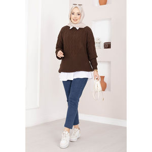 Cardigan marron à motif torsadé, brodé, décontracté, basique, avec fermeture éclair, pour l'hiver et l'automne, à rayures sur le devant - Product Image 3