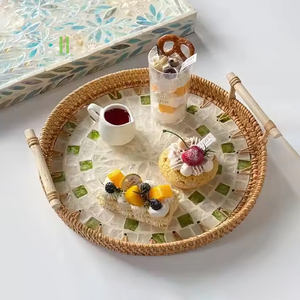 Bandeja redonda de ratán al por mayor, bandeja respetuosa con el medio ambiente para servir, bandeja de nácar OEM, placas de cargador de ratán del fabricante de Vietnam - Product Image 4