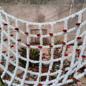 Décor de filet floral suspendu blanc rouge traditionnel pour l'entrée de mariage Phoolo Ki Chadar perles de perles Birdle fête ruban décoration - Product Image 6