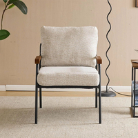 Fauteuil d'appoint moderne avec structure en métal et bras en bois Chaise de lecture en lin pour le salon et la chambre à coucher