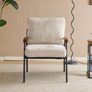 เก้าอี้เท้าแขนสไตล์โมเดิร์นพร้อมกรอบโลหะและเก้าอี้ไม้ผ้าลินินสำหรับอ่านหนังสือสำหรับห้องนั่งเล่นและห้องนอน - Product Image 2