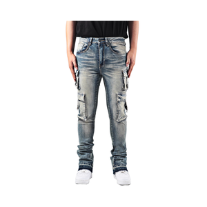 Custom Summer New Design <b>Men</b> <b>Flared</b> <b>Jeans</b> Patchwork Loose Hip Hop Denim Pants Washed <b>Jeans</b> - Product Image 5